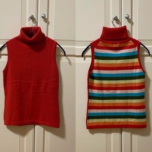 Don Rakow Sleeveless Multi Colored Striped Cashmere Turtle Neck